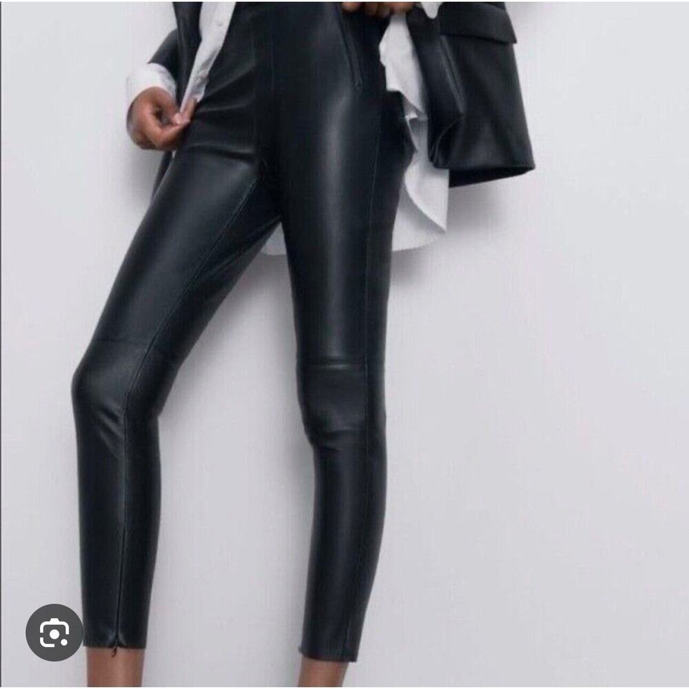 Zara Sleek Black Cropped Faux Leather Trousers